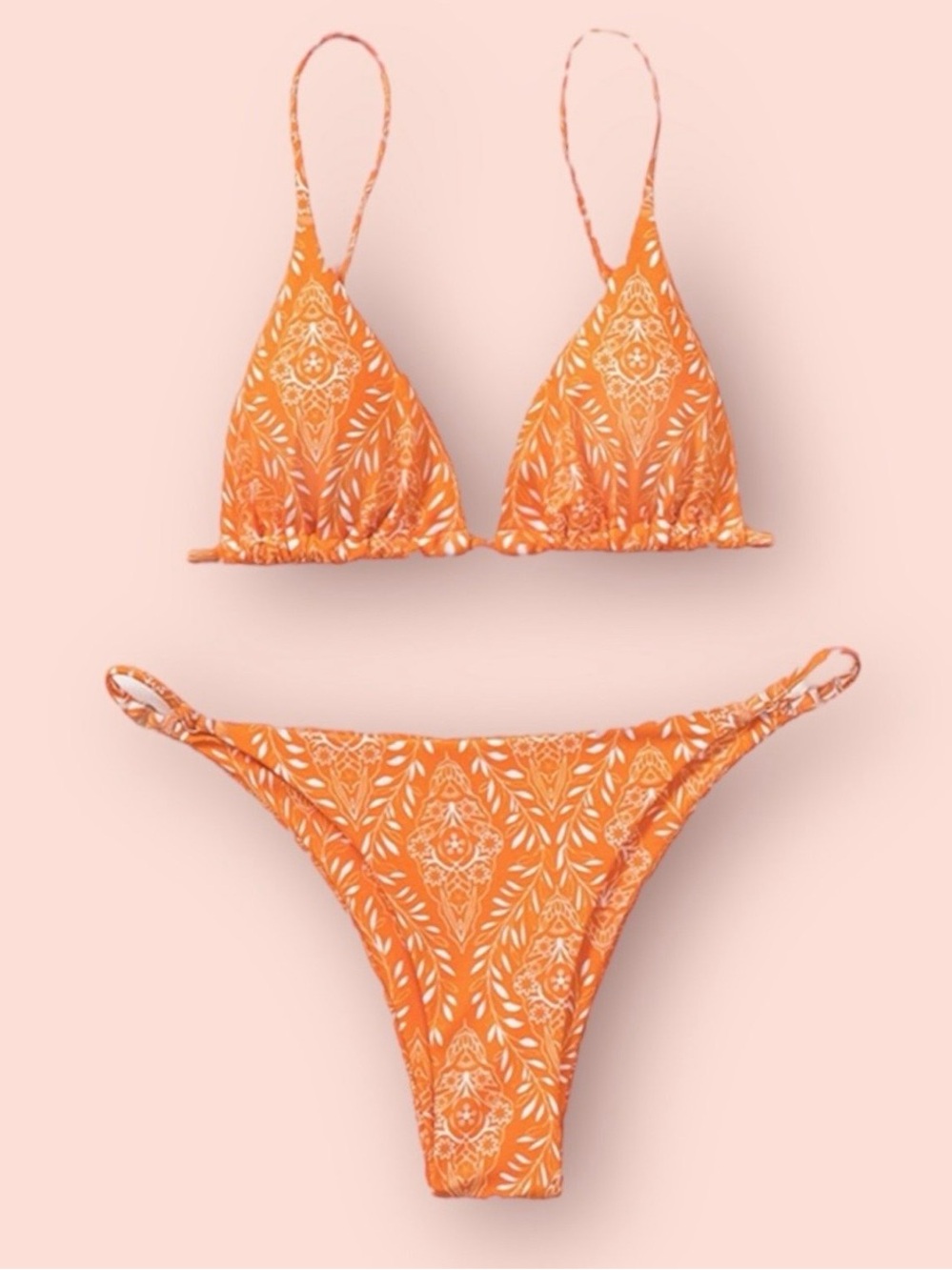 Orange Printed Triangle Bikini Set
